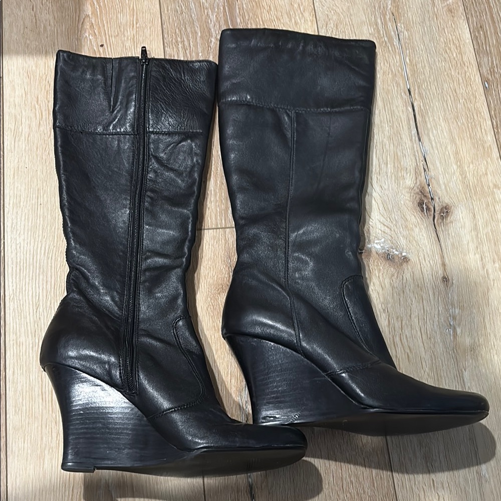 Aldo Black Wedge Shoes Smooth Leather